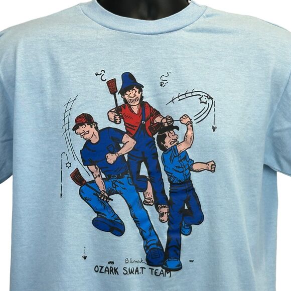 Vintage Other - Vintage Ozark SWAT Team T Shirt Missouri Flies Fly Swatter Funny Blue L Large